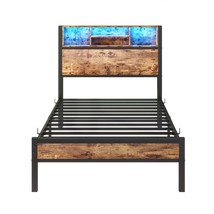 Modern Twin Metal Platform Bed Frame w/Storage Headboard &amp; USB Charging - $172.99