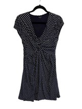Garnet Hill Womens Dress Garden Party Navy Blue Dot Twist Front Cap Sleeve Sz 10 - £20.71 GBP