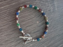 925 Sterling Silver Multicolored Toggle Link Southwestern Bracelet 7.5 In - $29.99