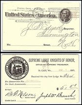 1895 MISSOURI Postal Card-Knights of Honor, St Louis, MO to Farmington,NH &quot;A&quot; H8 - £2.21 GBP