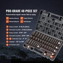 Strong Impact Sockets Set 90pcs 6-Point 3/8in Drive Bit Ratchet Tool Kit Case - £49.71 GBP