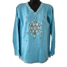 Quaker Factory Snowflake Sequin Christmas XS Sweater Pullover - £15.64 GBP