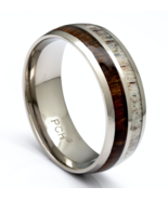 Deer Antler and Koa Wood Ring Titanium Mens Wedding Band Comfort Fit - £61.98 GBP