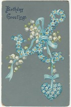 Vintage Postcard Birthday Forget Me Not Flowers Anchor and Heart Embossed - £5.45 GBP
