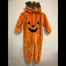 Vintage Chrisha PUMPKIN Halloween Costume Suit Sz Age 4-6 Hooded Plush Jumper - £19.28 GBP