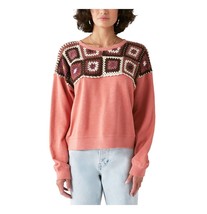 LUCKY BRAND Women&#39;s Pink Unlined Crochet Patch Trim Long Sleeve Sweater ... - £19.88 GBP