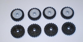 8 Used LEGO Medium Stone &amp; Black Wheel 18 x 8 w Bolts and Shallow Spokes 56902  - £7.95 GBP