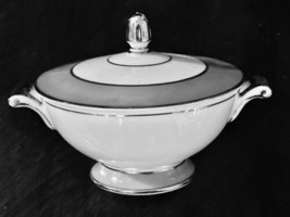 Sango Platina MidCentury Vintage Sugar Bowl w Lid Gray White w Platinum ... - £9.25 GBP