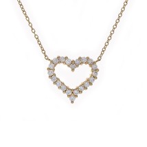 Cubic Zirconia Heart Pendant On 18&quot; Cable Link Chain 14K Yellow Gold - £233.87 GBP