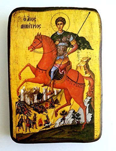Wooden Greek Christian Orthodox Wood Icon of Saint Dimitrios Demetrius Demetrios