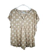 Liz Claiborne Women's Blouse Size XL Brown White Circles VNeck Short Sleeve - $14.10