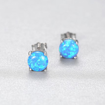 S925 Silver Stud Set Opal Opal Earrings Four Claw Round Korean Ear - £17.41 GBP