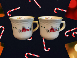 Pfaltzgraff Barn Snow Village Christmas Village Coffee Cup Mug Set of 2 - £9.49 GBP