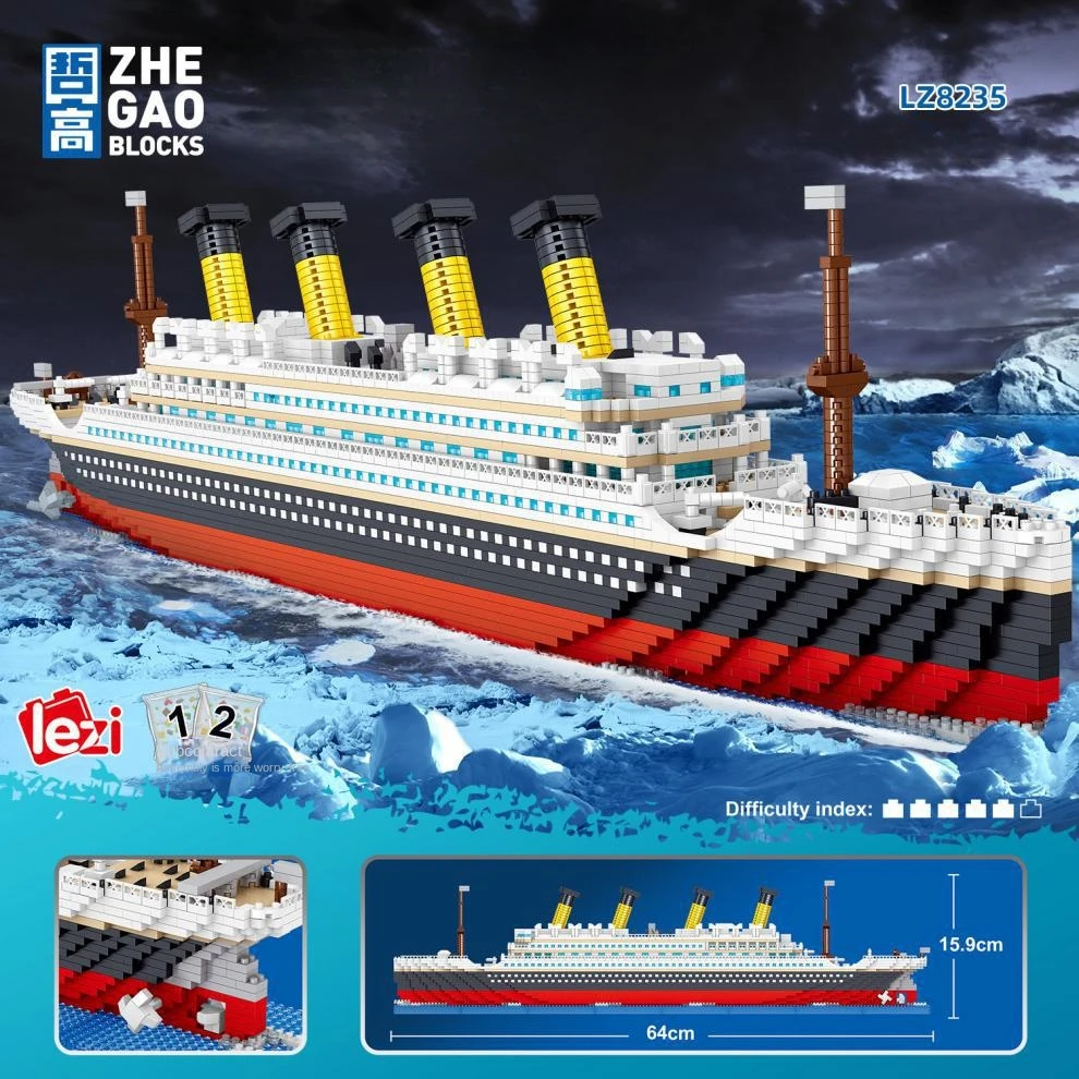 Titanic 3D Plastic Model Ship Building Blocks for Adults Micro Mini Bricks Toys - £58.40 GBP