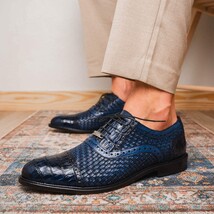 John Exotic Classic Dress Oxford Woven Calfskin Crocodile Shoes Navy image 9