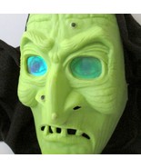 Vintage 3D Mold Green Witch Full Mask With Holographic Eyes And Cloth Hood - $34.62