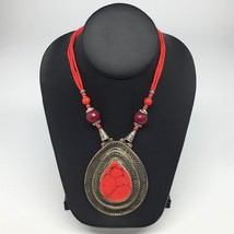 Turkmen Necklace Antique Afghan Tribal Coral Inlay Pendant Beaded Necklace VS51 - £17.69 GBP