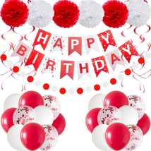ANSOMO Red and White Happy Birthday Party Decorations with Banner 30 Pcs... - £12.10 GBP