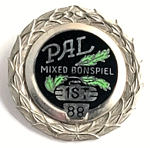 PAL Mixed Bonspiel Curling Pin 1st Place 1988 Laurel Wreath Silver Tone ... - €16,98 EUR