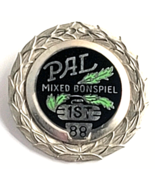 PAL Mixed Bonspiel Curling Pin 1st Place 1988 Laurel Wreath Silver Tone ... - $27.22 CAD