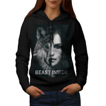 Wellcoda Beast Inside Woman Womens Hoodie, Wolf Lady Casual Hooded Sweatshirt - £29.05 GBP