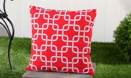 Red Throw Pillow Outdoor Geometric Design 18" x 18" Sun Weather Fade Resistant image 2