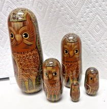 5 Five Hand Painted Owl Nesting Dolls Largest 6 inches - $29.21