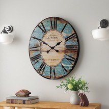 Turquoise Oversized Distressed Paris Wood Wall Clock - $4,566.11 MXN