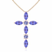 ANGARA Marquise and Tanzanite Cross Pendant in 14K Gold (Grade-AA, Size-5x2.5) - £553.91 GBP