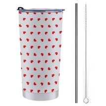 Mondxflaur Hearts White Steel Thermal Mug Thermos with Straw for Coffee - £16.77 GBP
