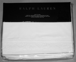 Ralph Lauren Katrine Embroidered Floral Border White QUEEN Flat Sheet NIP $145 - $69.99