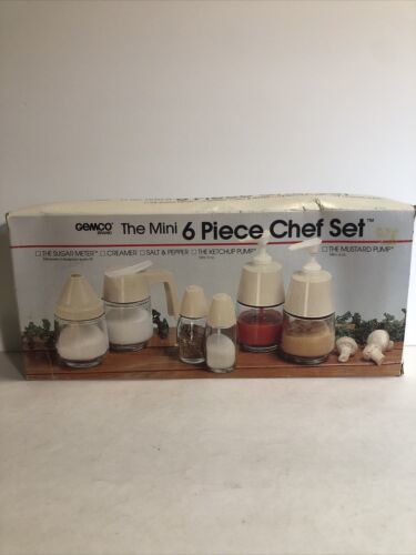 Vintage Gemco The Mini 6 Piece Chef Set 1982 Almond Color Salt And Pepper USA  - $18.66