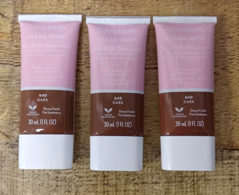 3 PACK -Covergirl, Clean Fresh Skin Milk Foundation, Dark Color 640 (1 fl. oz.)