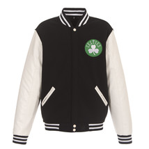 NBA Boston Celtics  Reversible Fleece Jacket PVC Sleeves Patches Logo Black - £95.91 GBP