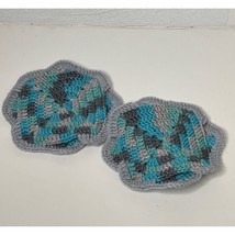 Handmade Crochet Washcloth Dish Washing Scrubbies Knit Gray Blue White - £11.98 GBP