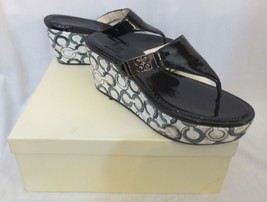 Coach Signature Jan Crinkle Platform Sandal Shoes 9M Black Patent Leather Wedge - £47.96 GBP