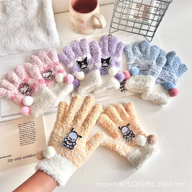Sanrios Cinnamoroll Gloves Girls Kawaii Anime Kuromi Hello Kitty Finger Gloves - £10.33 GBP