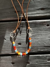“Sunset Vibe” Carnelian Gemstones Leather Necklace/Earrings Made USA Free Ship! - £23.23 GBP