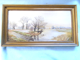 Watercolour Rural Country Couple Boating on Loch circa 1913 J Reynolds - £39.11 GBP