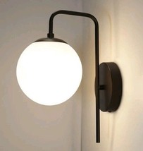 Darienne 1 Light Armed Wall Sconce Black/ White Glass Globe Wall Light - $18.76