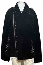 Coofandy Moto Jacket Women&#39;s Medium Black Velvet Edgy Metal Studs NIght Life - £19.39 GBP