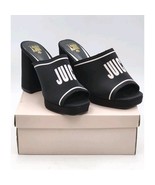 Juicy Couture Juicy Girly Womens Size 8.5 M Heeled Sandals Black White Logo - $567.66 MXN