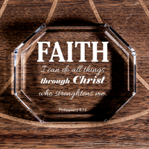 Philippians 4:13 Faith Octagonal Crystal Paperweight Christian Gift - £41.09 GBP
