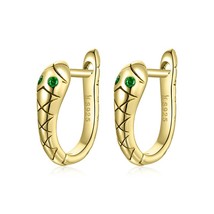 925 Sterling Silver Snake Earrings, Platinum Plated Tarnish Resistant Green CZ H - £16.11 GBP