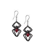 Alchemy Gothic E428B - Black Widow Earrings Spider Dropper Red Crystal - $86.31 CAD