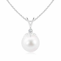 ANGARA 10mm Freshwater Pearl Pendant with Diamond in 14K White Gold for Women - £289.73 GBP