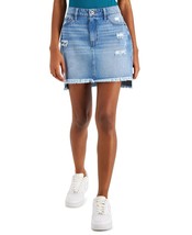 Celebrity Pink Women&#39;s Juniors&#39; Cotton Ripped Denim Skirt Blue B4HP - $18.95