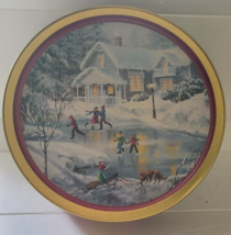 2006 Metal Cookie Round Tin Ice Skating Holidays Winter Collectible Deco... - $12.99