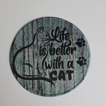 Computer Desk Mouse Pad Blue Round Life Is Better With A Cat Quote - £5.50 GBP