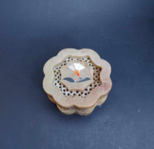 Vintage Inlay Flower Jewelry Trinket Box Marble Soapstone Handmade Made in India - £9.42 GBP